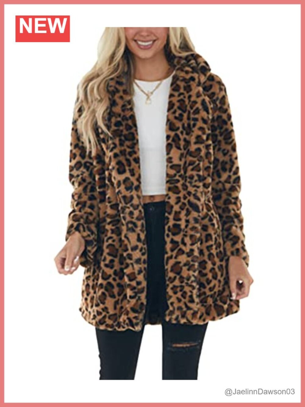 Faux Fur Leopard Print Coat Fuzzy Fleece Jacket Long Sleeve Warm Winter